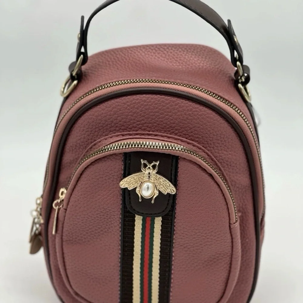 Burgundy Leather Backpack with Bee Accent NWT - Picture 1 of 11